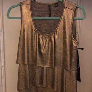 Skye's The Limit-Metallic Gold Ruffled Tank Top!